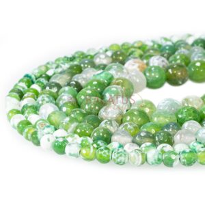 Fire agate ball faceted cracked green 6 – 10 mm, 1 strand