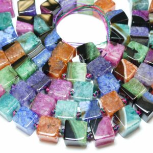Agate quartz colorful cubes about 13x13mm, 1 strand