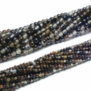 Agate round beads black white 2 and 3 mm, 1 strand