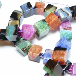Agate quartz colorful cubes about 13x13mm, 1 strand