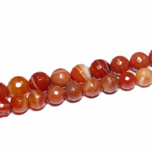 Agate plain round faceted red structure 10 – 12 mm, 1 strand