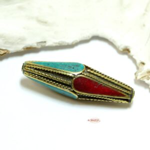 Tibetan pearl turquoise red approx. 52×14 mm
