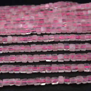 Rose quartz cubes glossy 4 x 4 mm, 1 strand