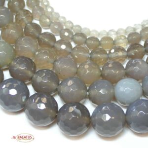 Perles d’agate grise naturelle à facettes 2-16mm, 1 rang