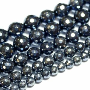 Agate faceted plain round n black-silver 6 – 12 mm, 1 strand