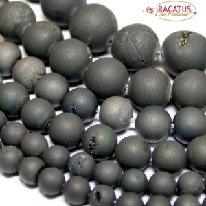 Agate ball drusen matt black 6 – 16 mm, 1 strand
