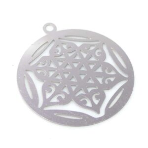 Lotus flower pendant disc stainless steel 23 mm