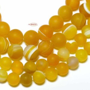 Ribbon agate plain round matt yellow 6-10 mm, 1 strand