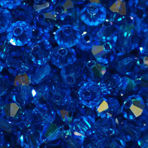 Perles de cristal Bicône PRECIOSA bleu capri AB 3-6 mm