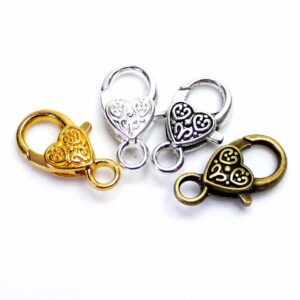 Carabiner heart with decoration 26x14mm mix 4 pieces