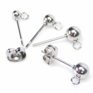 Ear studs plain round eyelet + plug stainless steel 3-5 mm 2 pieces