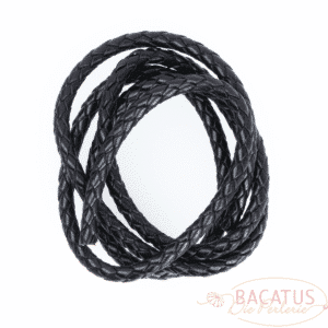 Braided leather cord 6 mm black 1m