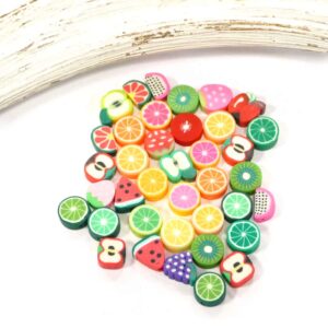 Plastic beads sweet fruits approx. 9×10 mm, mix 25 pieces