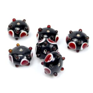 Glass beads lampwork black – red 18x12mm 10 pieces