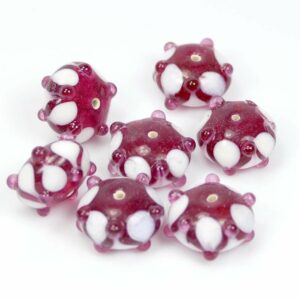 Perles de verre lampwork rouge – blanc 18x12mm 10 pièces