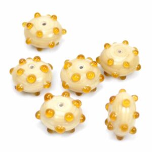Glass beads lampwork beige – yellow 18x12mm, 10 pieces