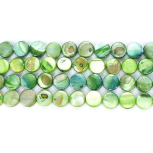 Mother-of-pearl lentils green 10 mm, 1 strand