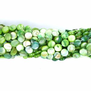 Mother-of-pearl lentils green 10 mm, 1 strand