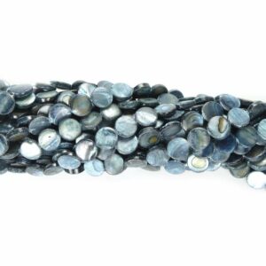Mother-of-pearl lentils dark blue 10 mm, 1 strand