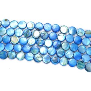 Mother-of-pearl lenses blue 10 mm, 1 strand