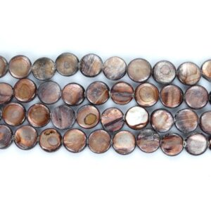 Mother-of-pearl lentils brown 10 mm, 1 strand