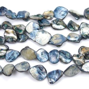 Mother of pearl nuggets blue silver 18 x 18 mm, 1 strand