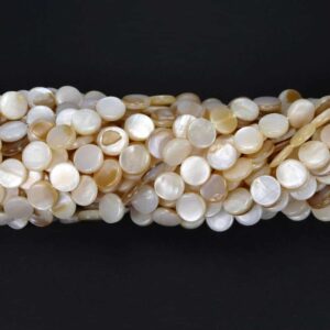Mother-of-pearl lentils creamy white 10 mm, 1 strand