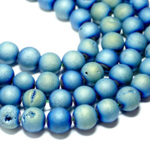 Agate plain round matt blue green drusen 6 – 16 mm, 1 strand