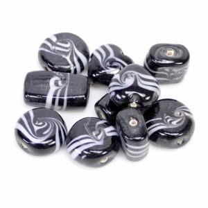 Perles de verre au chalumeau motif noir MIX 10 pièces
