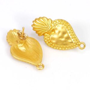 Ear studs drops 30x16mm gold matt heart 1 pair