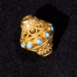 Nepal bead, filigree 13×15 mm metal, gold + stone, turquoise 1x