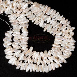 Perles d’eau douce Biwa blanc crème environ 6x22mm, 1 rang