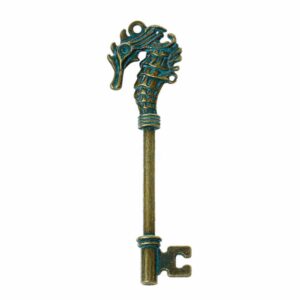 Metal pendant key seahorse 71x20mm brass patinated