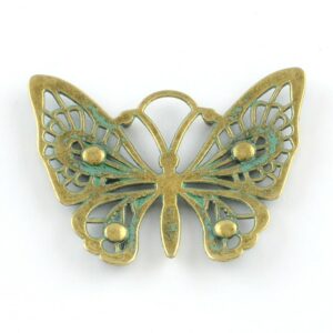 Metal pendant charm butterfly 36x48mm brass patinated