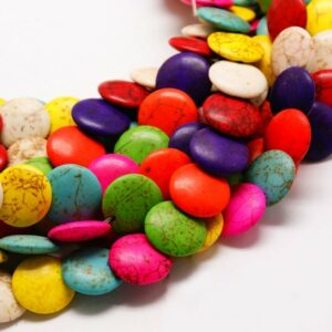Lentille de perle de pierre trou acentrique coloré 16×4 mm, 1 brin