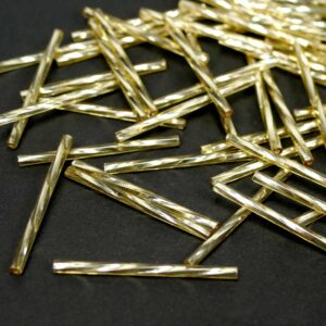 twisted bugle beads gold 35mm Preciosa, 20 pieces