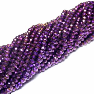 Crystal beads rondelle faceted purple-metallic 3 x 4 mm, 1 strand