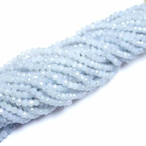 Crystal beads rondelle faceted light-silver-opaque 3 x 4 mm, 1 strand