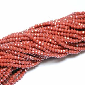 Crystal beads rondelle faceted coral-red 3 x 4 mm, 1 strand