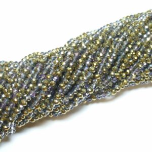 Crystal beads rondelle faceted gray-gold-metallic 3 x 4 mm, 1 strand