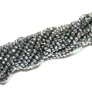 Crystal beads rondelle faceted dark gray metallic 3 x 4 mm, 1 strand