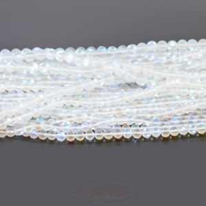 Rock crystal plain round matt white AB shimmer approx. 6 and 8mm, 1 strand