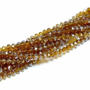 Crystal beads rondelle faceted brown AB 3 x 4 mm, 1 strand