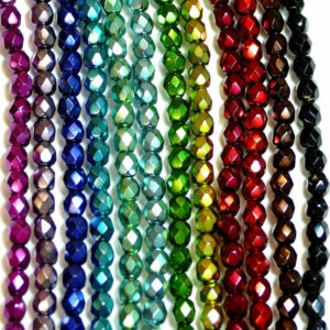 Ground glass beads faceted 3 – 4 mm heavy metal colors, 1 strand