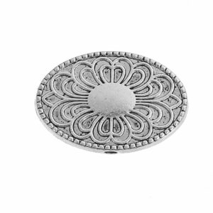 Perle métal disque ovale motif fleur 24×16 mm