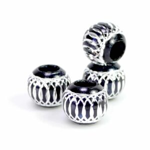 Perle gros trou aluminium noir 12 mm, 10 pièces
