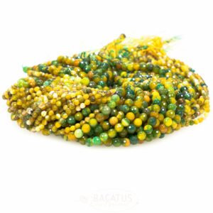 Band agate plain round faceted green yellow 4 – 6 mm, 1 strand