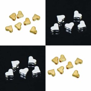 Metal bead heart silver or gold 6×7 mm, 4 pieces