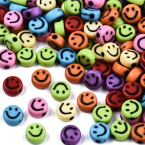 Perles lettres, plastique, multicolore noir 7×4 mm « Smile » mix 15x