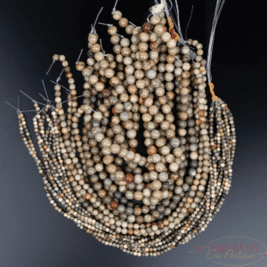 Boule de jaspe argenté brillant gris-brun environ 4-10 mm, 1 fil